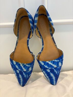 J. Crew Blue and White Tie-Dye Pointed D'Orsay Flats